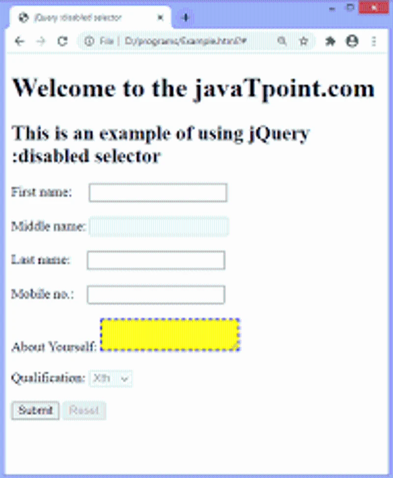 jQuery :disabled セレクタ