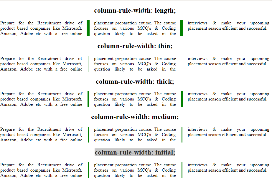 CSS プロパティ column-rule-width