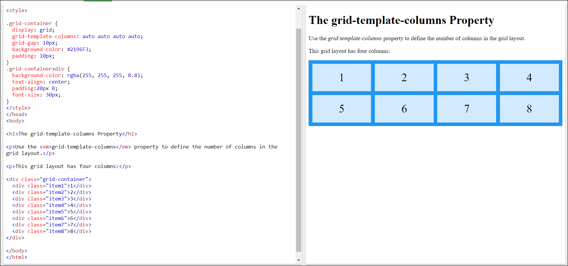 CSS プロパティ grid-template-columns