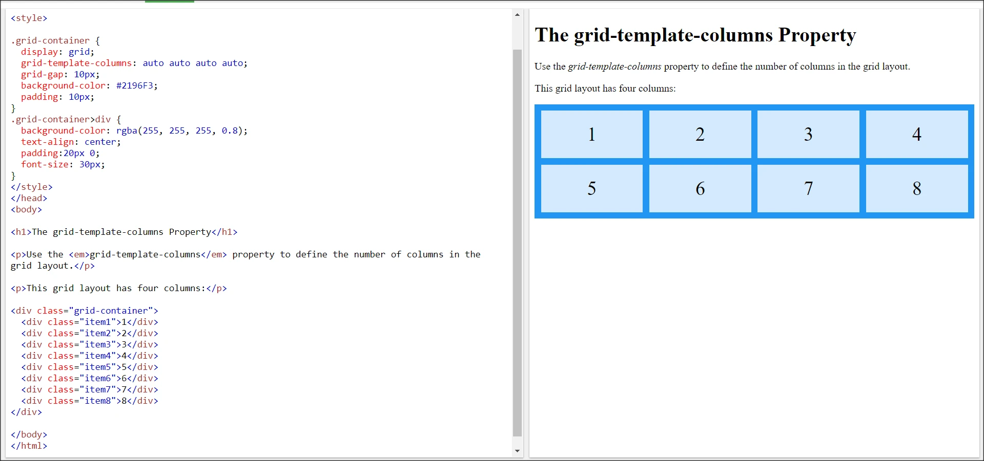 CSS プロパティ grid-template-columns