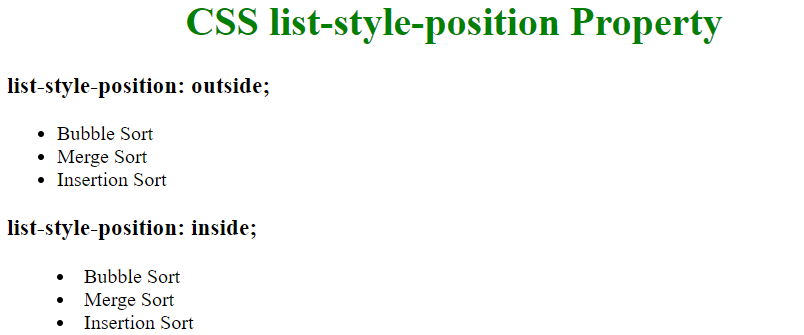 CSS プロパティ list-style-position