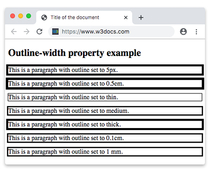 CSS プロパティ outline-width