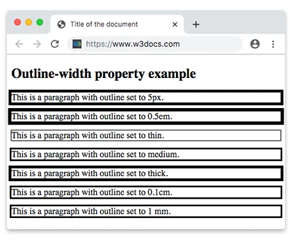 CSS プロパティ outline-width