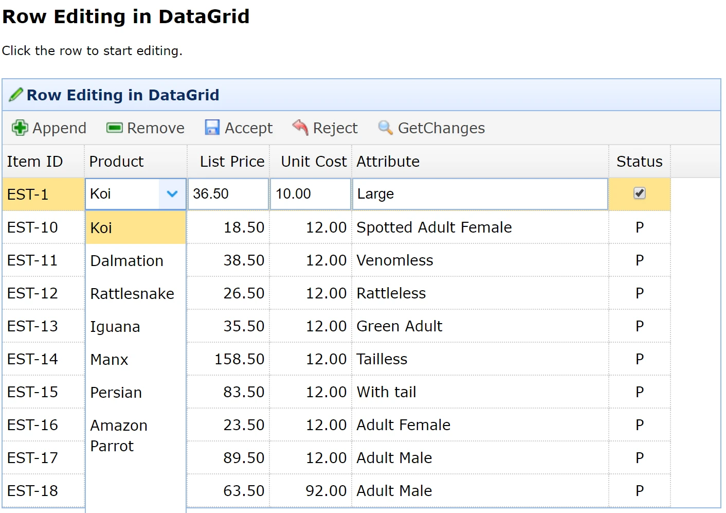 easyui datagrid combobox