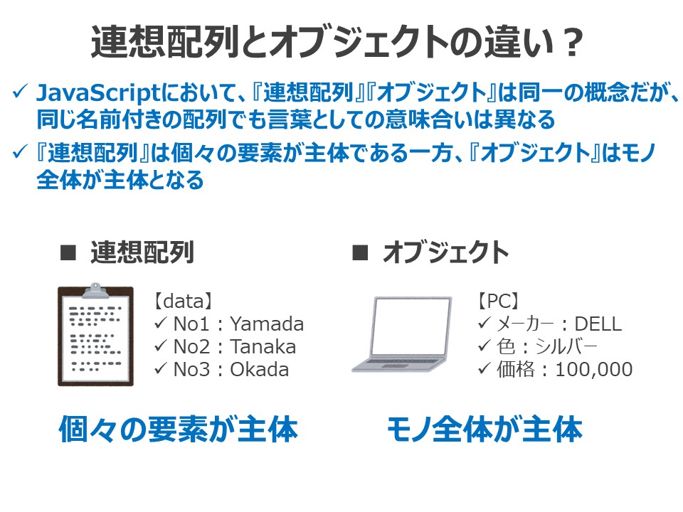 JavaScriptのオブジェクトと配列の違いは何ですか？