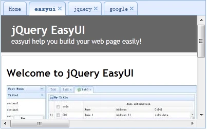 jEasyUI はタブ ページを作成します