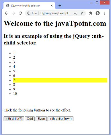 jquery nth child