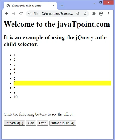 jquery nth child