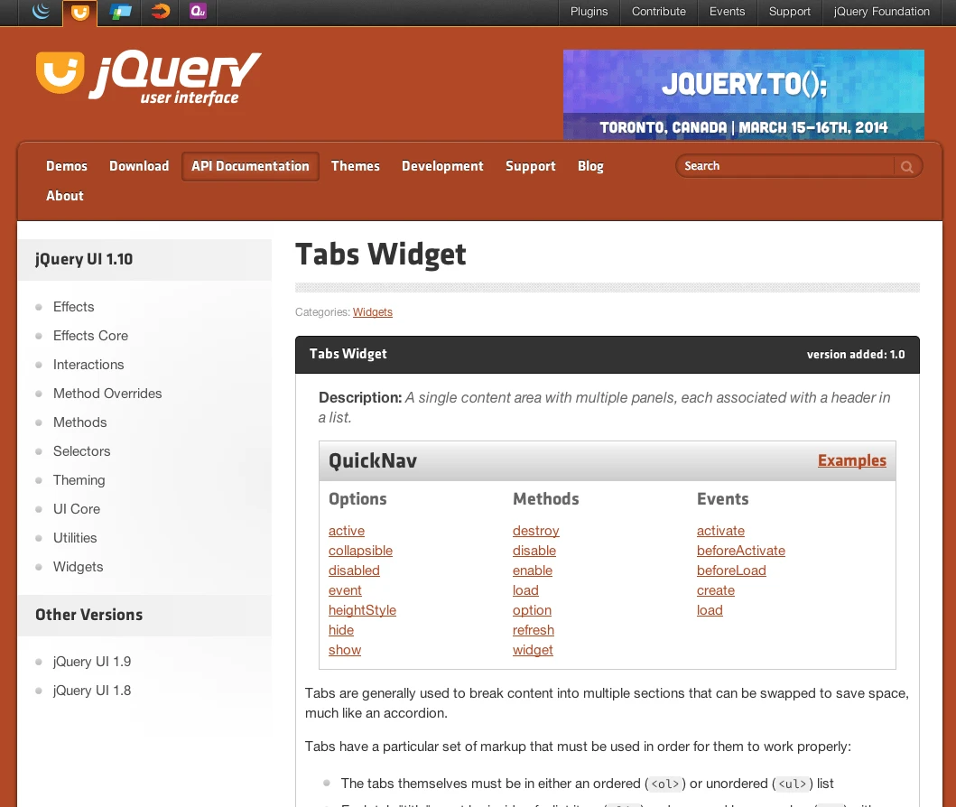 jQuery UI API カテゴリ - ウィジェット