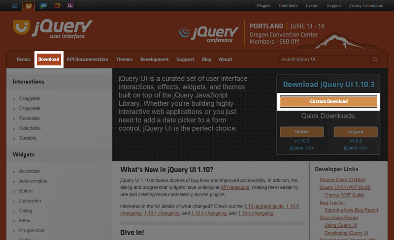 jQuery UIのダウンロード