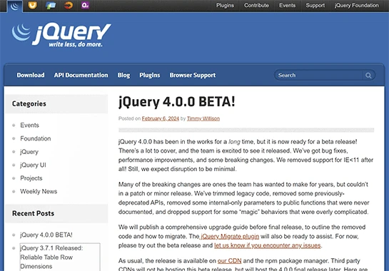 jQuery4 いつ？