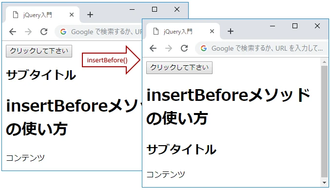 jQueryのinsertBefore()メソッド