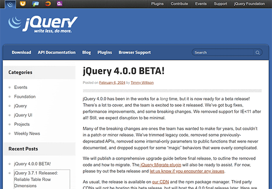 jQueryの最新バージョンは？